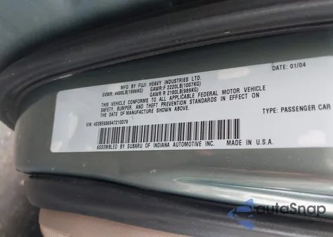 2004 Subaru Outback Limited z USA, uszkodzony, nr VIN 4S3BE686947210079